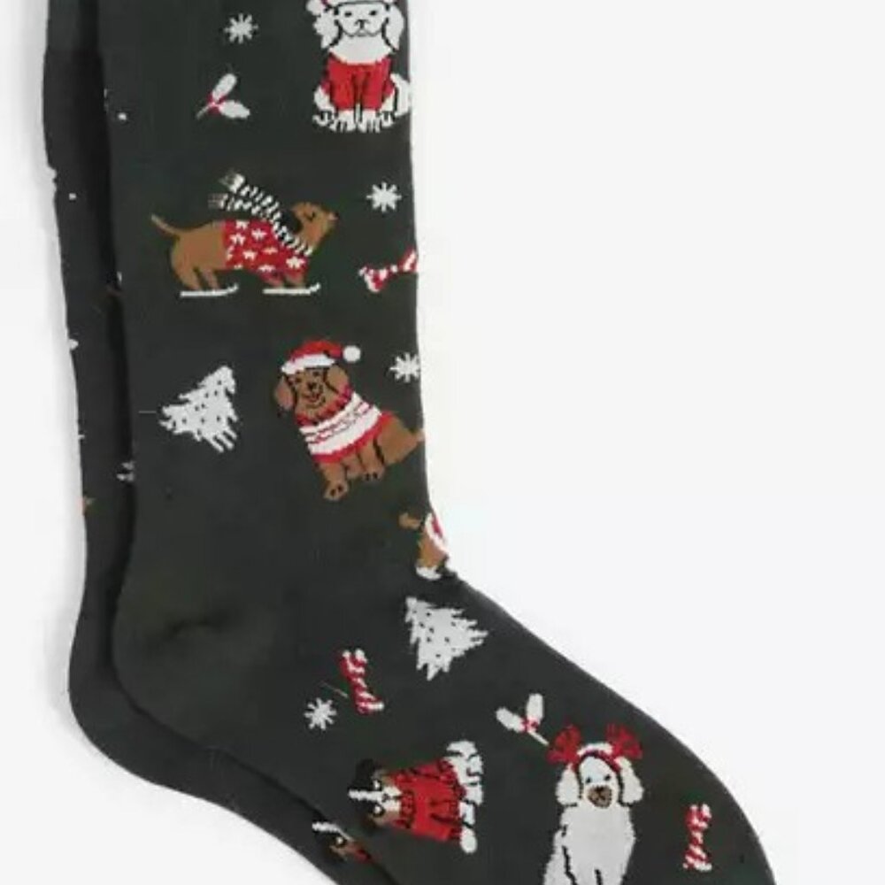 Maurices Dark Green Holiday Dog Pattern Socks
